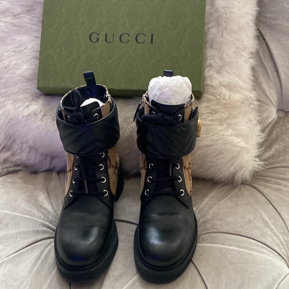 Gucci boots - Like new ankle boot with large GG leather and canvas - Picture 4 of 11